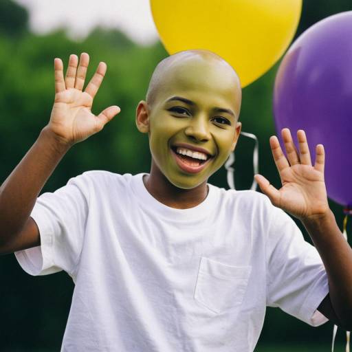 Smiling Boy with Colored Skin and Balloons
