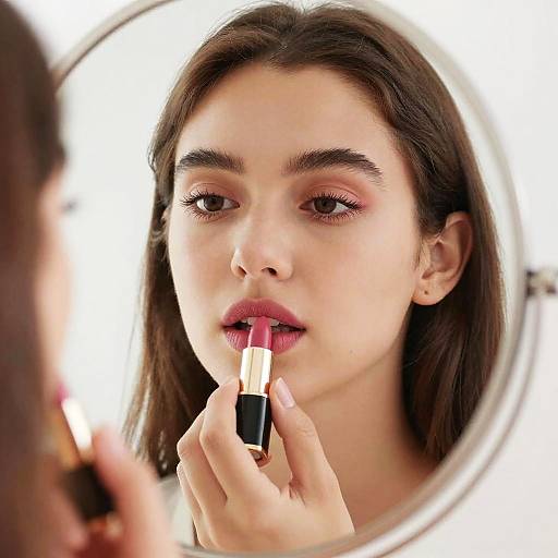 Young Woman Applying Pink Lipstick