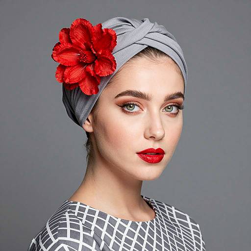 Stylish Young Woman in Grey Turban