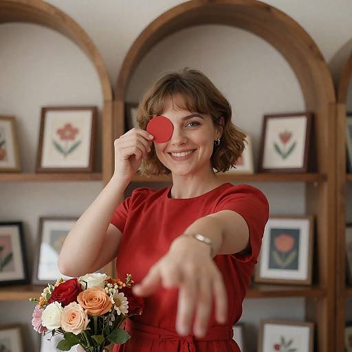 Cheerful Woman in Red Dress Portrait