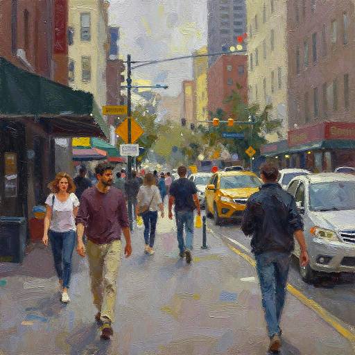 Vibrant Oil Painting of City Street