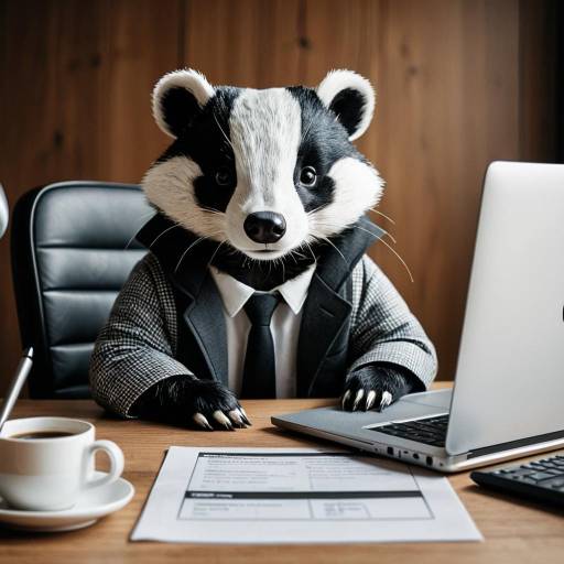 Cartoon Badger at Office Desk