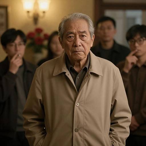 Serious Elder in Warm Dim Room