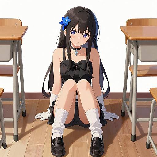 Anime Girl by School Desks