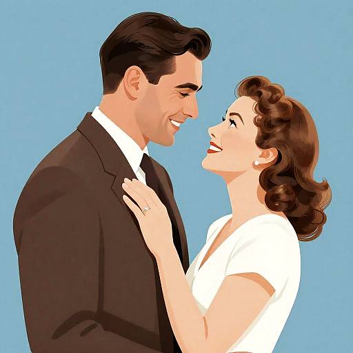 1940s Couple Illustration with Smiles