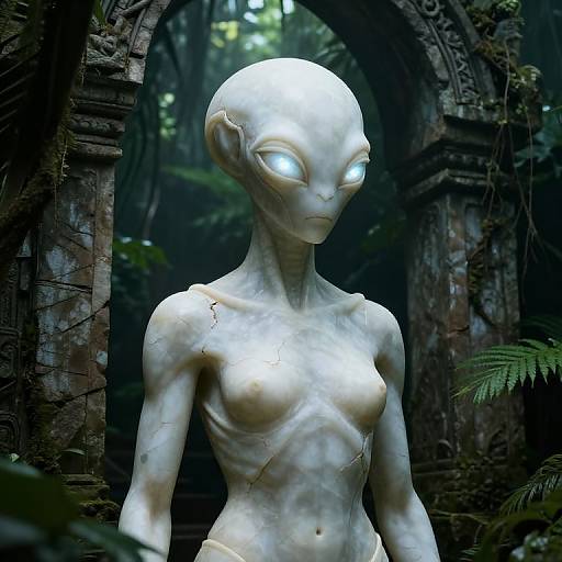 Marble Alien Statue in Jungle Ruins