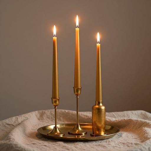 Golden Candlesticks with Lit Candles