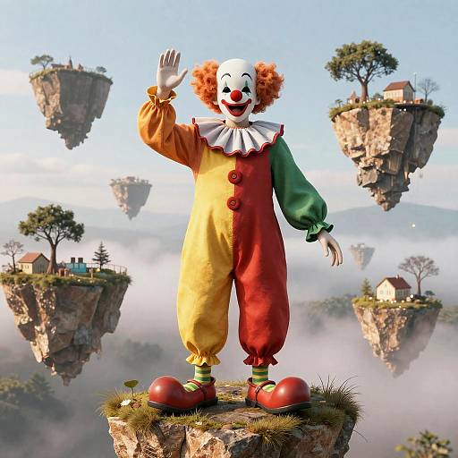Whimsical Clown on Floating Islands