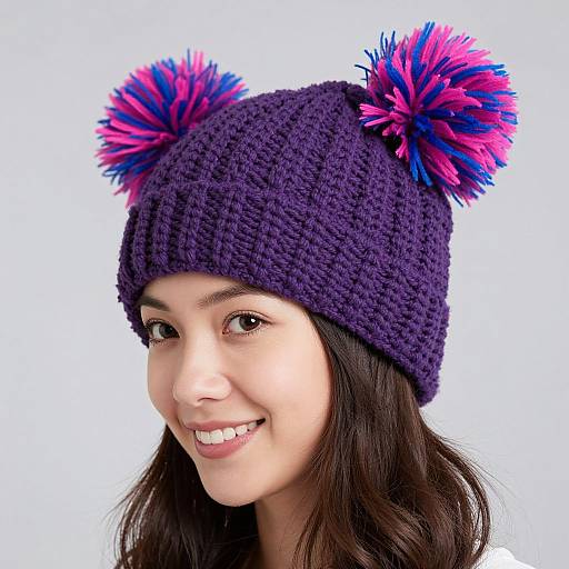 Smiling Woman in Cozy Purple Beanie
