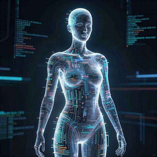 Surreal AI Humanoid in Cyberspace