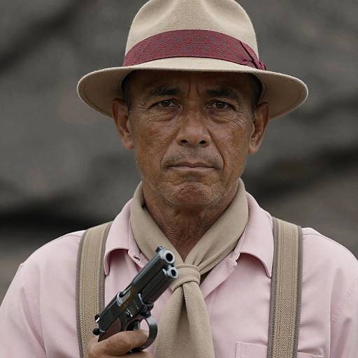 Serious Middle-Aged Man in Rocky Landscape