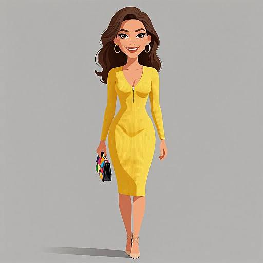 Chic Woman in Vibrant Yellow Dress