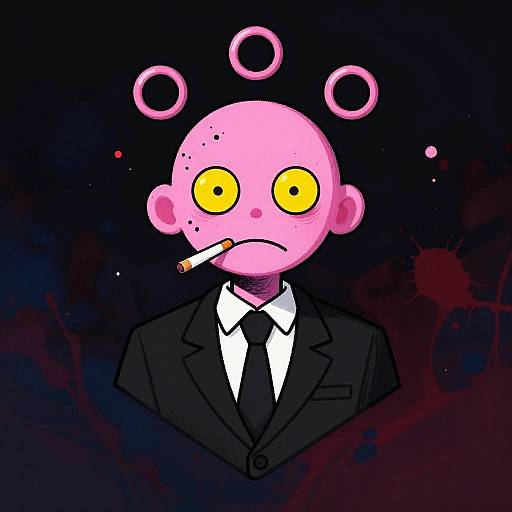 Surreal Pink Face Cartoon Character