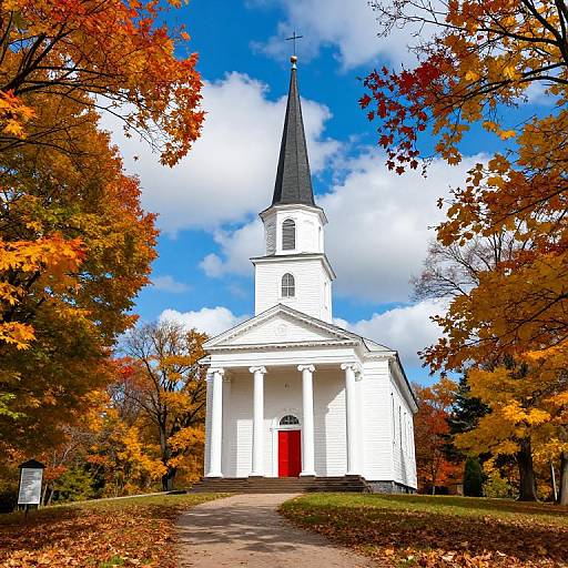 Quaint Autumn Church Landscape