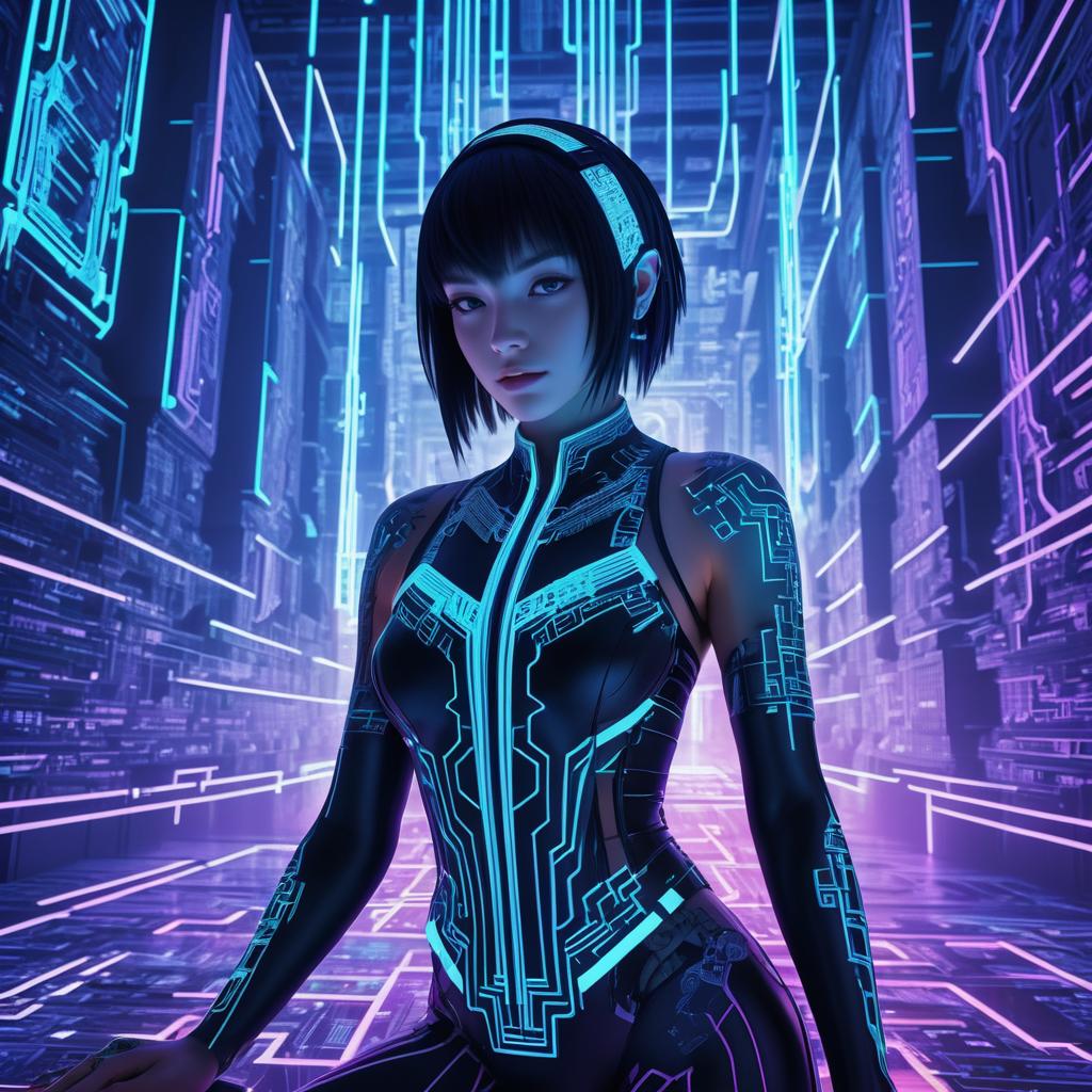 Cybernetic Hacker in Neon Underground