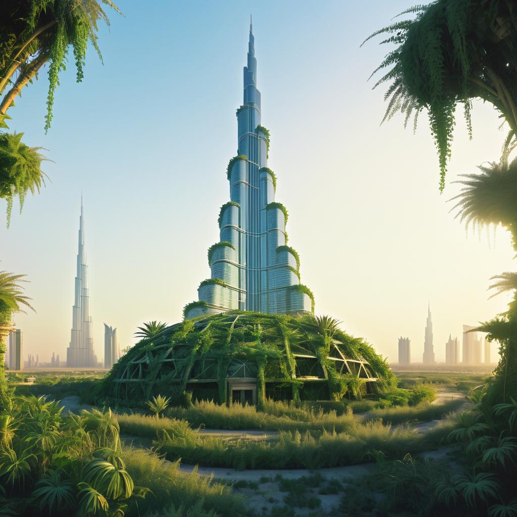 Overgrown Burj Khalifa in Postcyberpunk Dawn