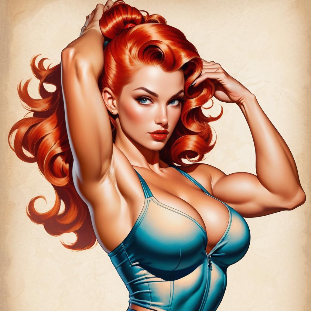 Muscular Blonde Fitness Model Pinup Art