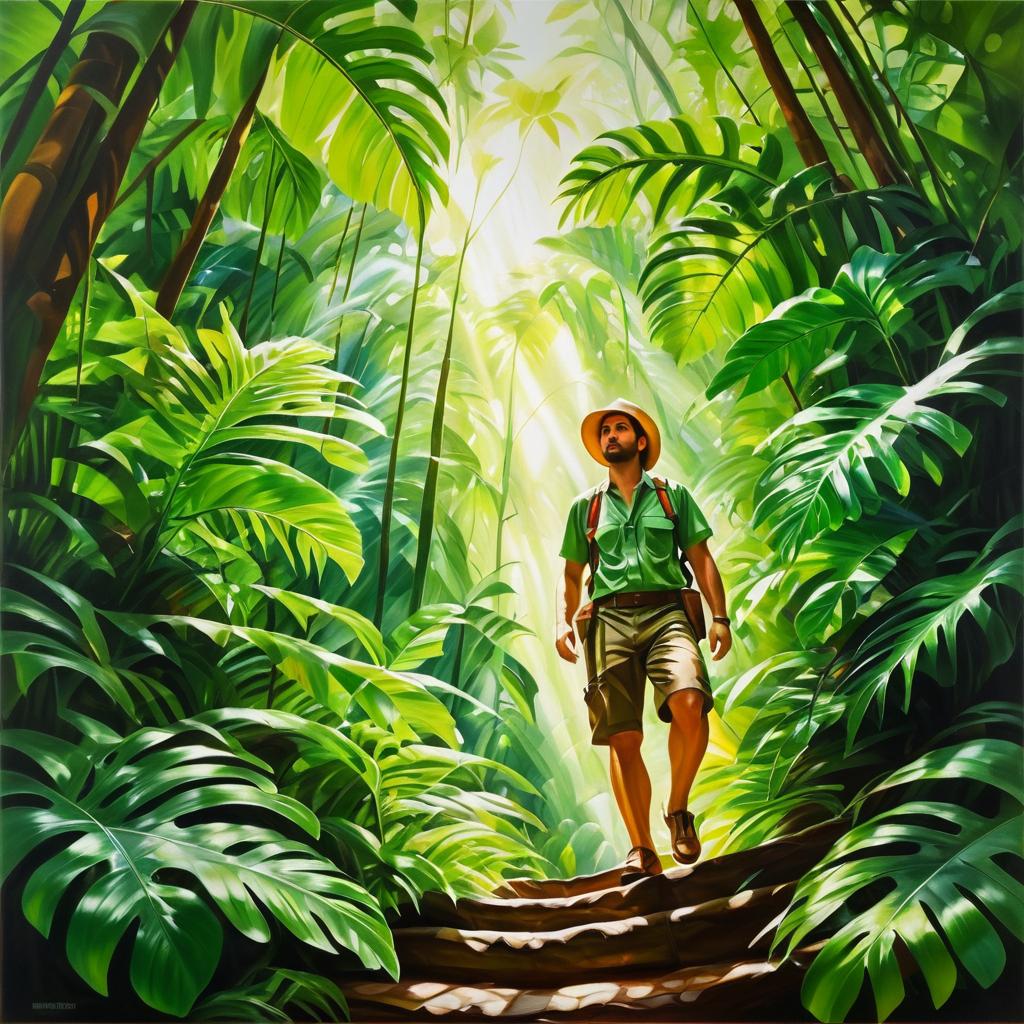 Adventurous Explorer in Lush Jungle Art