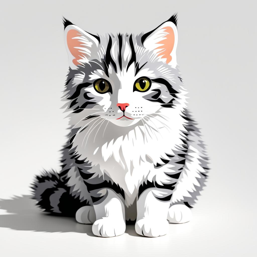 Realistic Striped Gray Cat on White