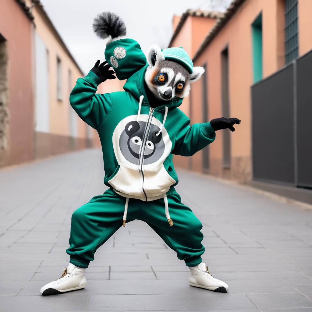 Breakdancing Lemur in Tracksuit and Beanie