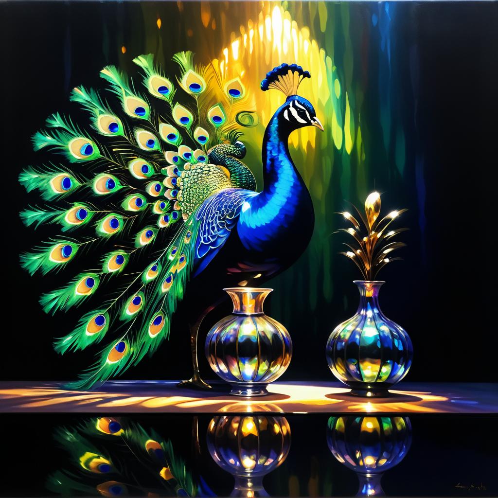 Dramatic Oil Painting of a Peacock