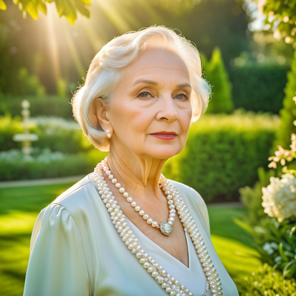 Elegant Elderly Woman in Serene Garden