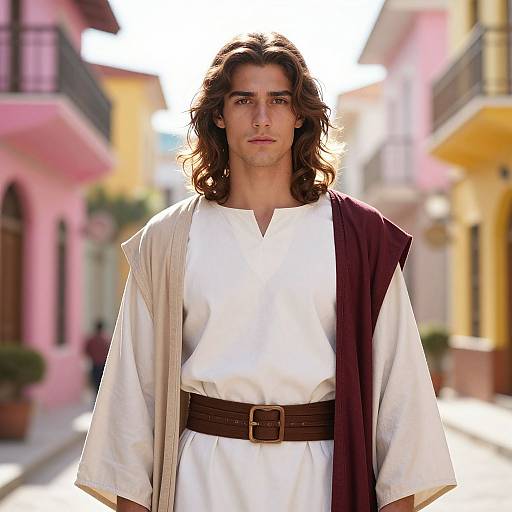 Sunlit Young Man in Vibrant Street