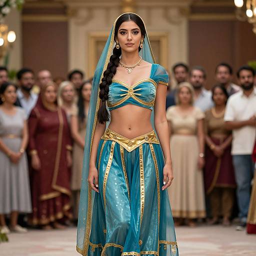 Woman in Blue and Gold Costume