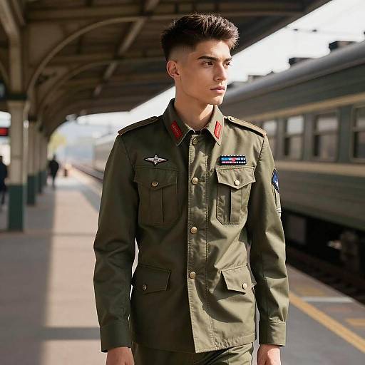 Male Model with Box Fade in Military Jacket