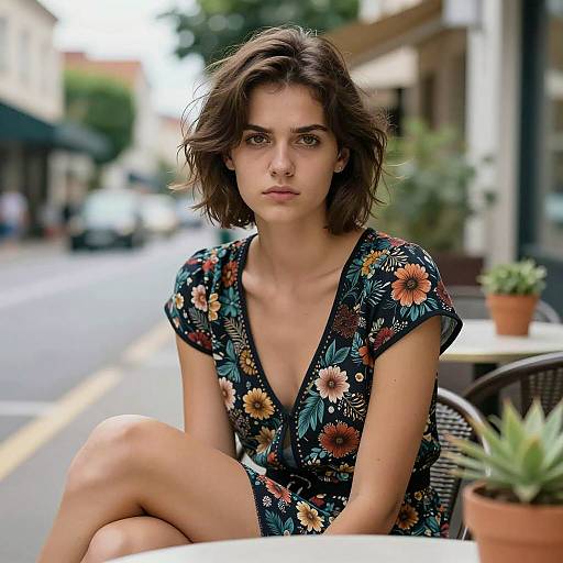 Young Woman in Floral Dress Outdoors
