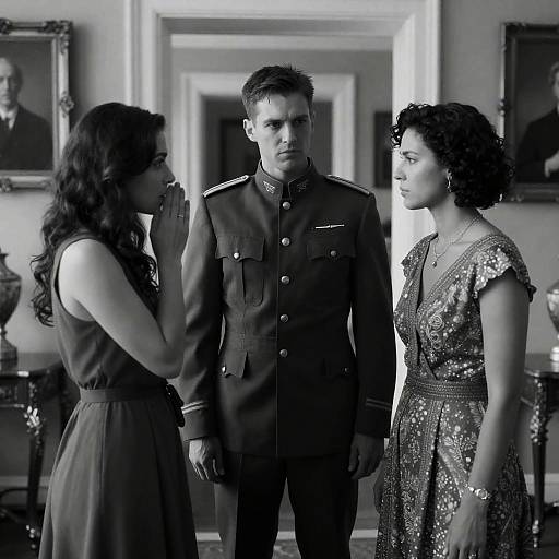 Intense Meeting in a Vintage Hallway