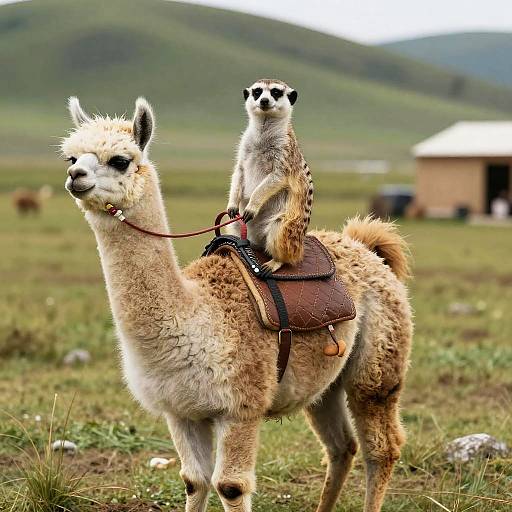 Funny Meerkat Riding Llama