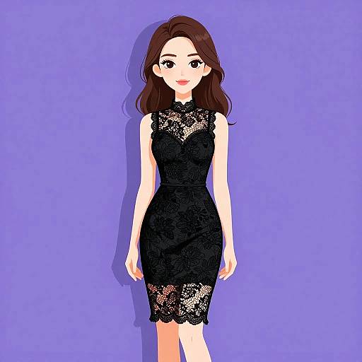 Elegant Woman in Black Lace Dress