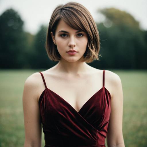 Young Woman in Burgundy Dress Outdoors