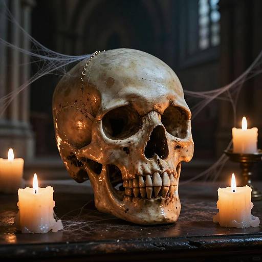 Frowning Skull in Gothic Cathedral