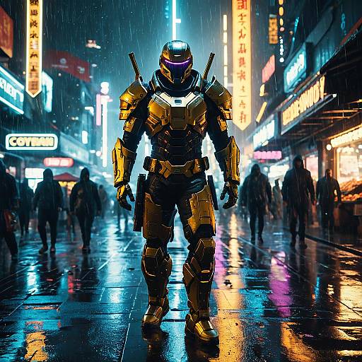 Futuristic Cyberpunk Warrior in Neon City