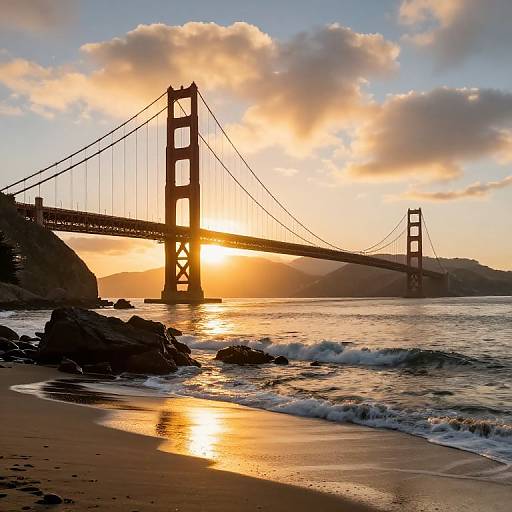 Golden Sunset Over Suspension Bridge