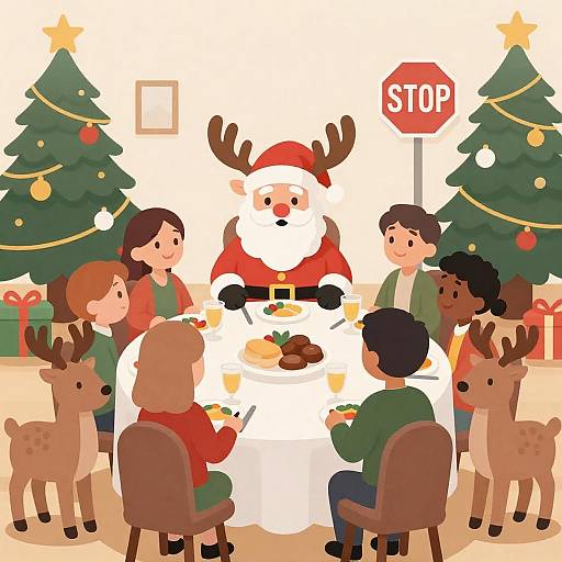 Festive Cartoon Christmas Dinner Scene