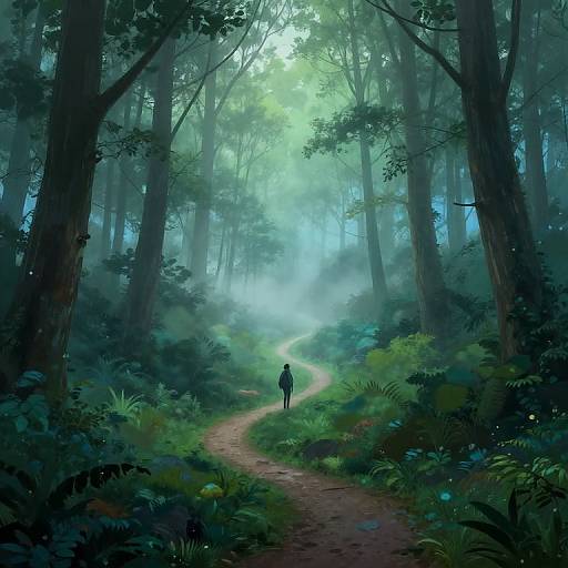 Enigmatic Misty Woodland Journey