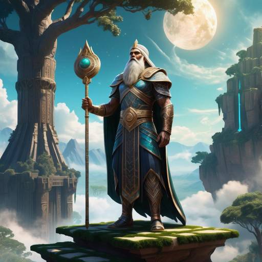Epic Fantasy Warrior with Staff under Full Moon