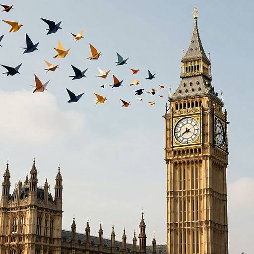 Origami Birds Erupt from Big Ben