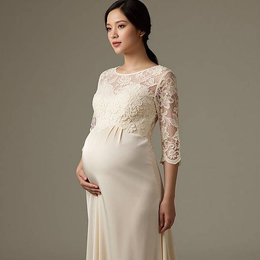 Elegant Pregnant Woman in Lace Dress