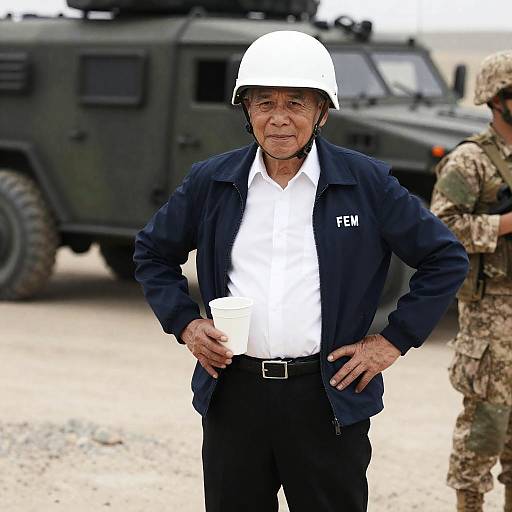 Veteran in Military Setting with Coffee