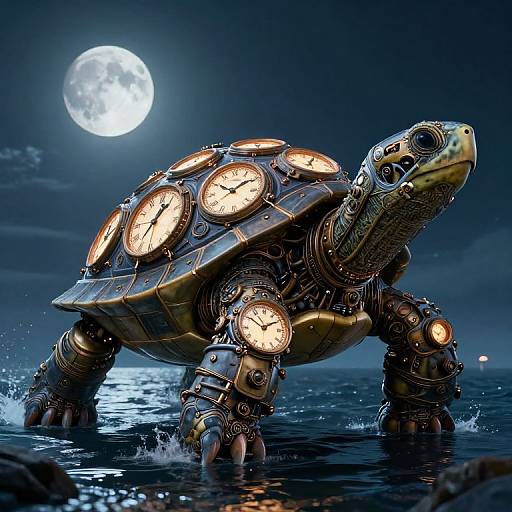 Colossal Steampunk Turtle at Moonlight
