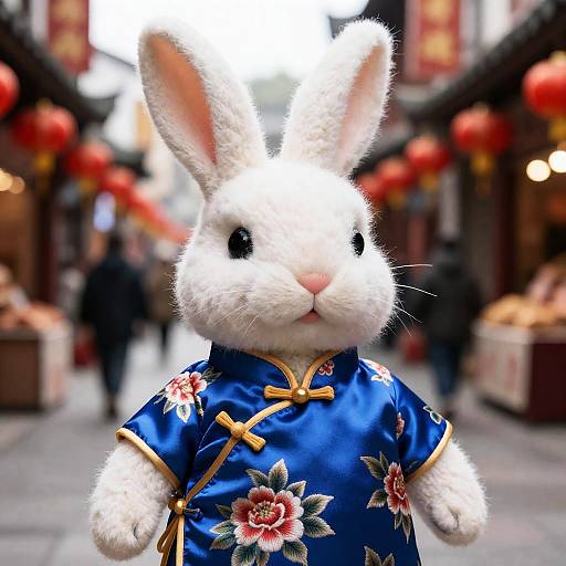 Wool Rabbit in Silk Cheongsam