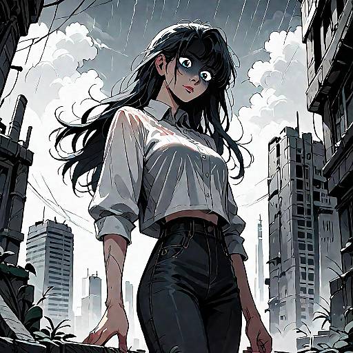 Post-Apocalyptic Rooftop Girl in Rain