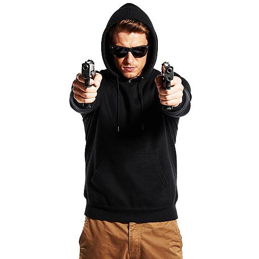 Young Man with Guns in Hoodie