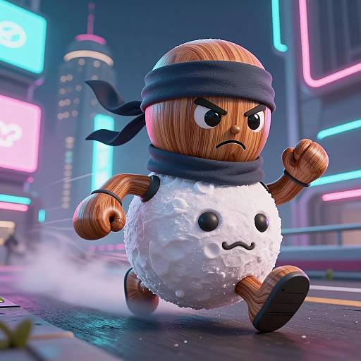 Futuristic Snowball Wizard in Neon City