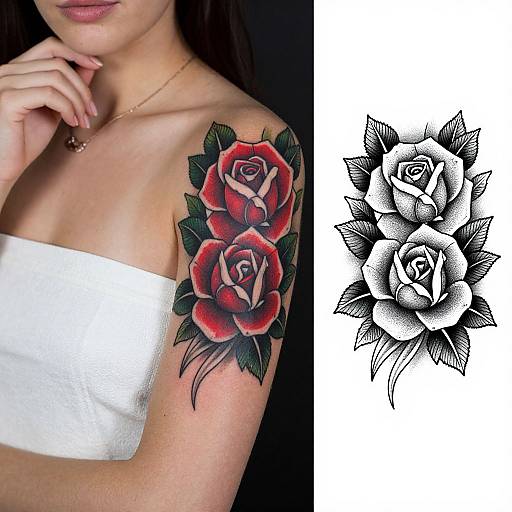 Detailed Rose Tattoo Photograph and Illustration