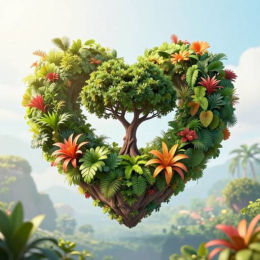 Heart-Shaped Island with Central Tree